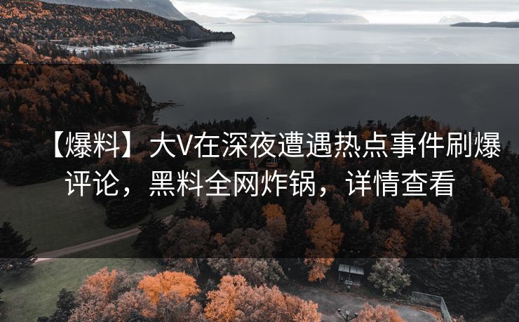 【爆料】大V在深夜遭遇热点事件刷爆评论，黑料全网炸锅，详情查看